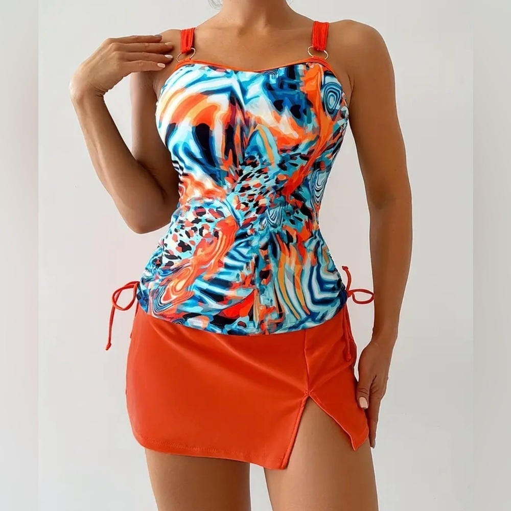 Orange Tie Dye Tankini Swimsuit Set